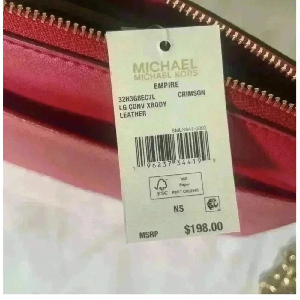 Michael Kors Empire Crimson Red Leather Convertible Crossbody Bag 32H3G8EC7L